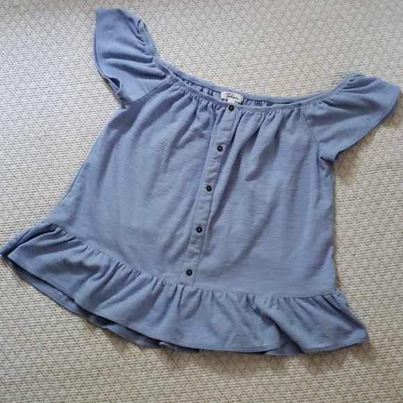 Takara Baby Blue Off the Shoulder Top sz S - Picture 1 of 1